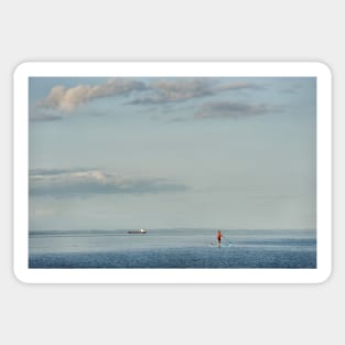 Paddleboarder and shipping traffic at Whiting Bay, Isle of Arran Sticker